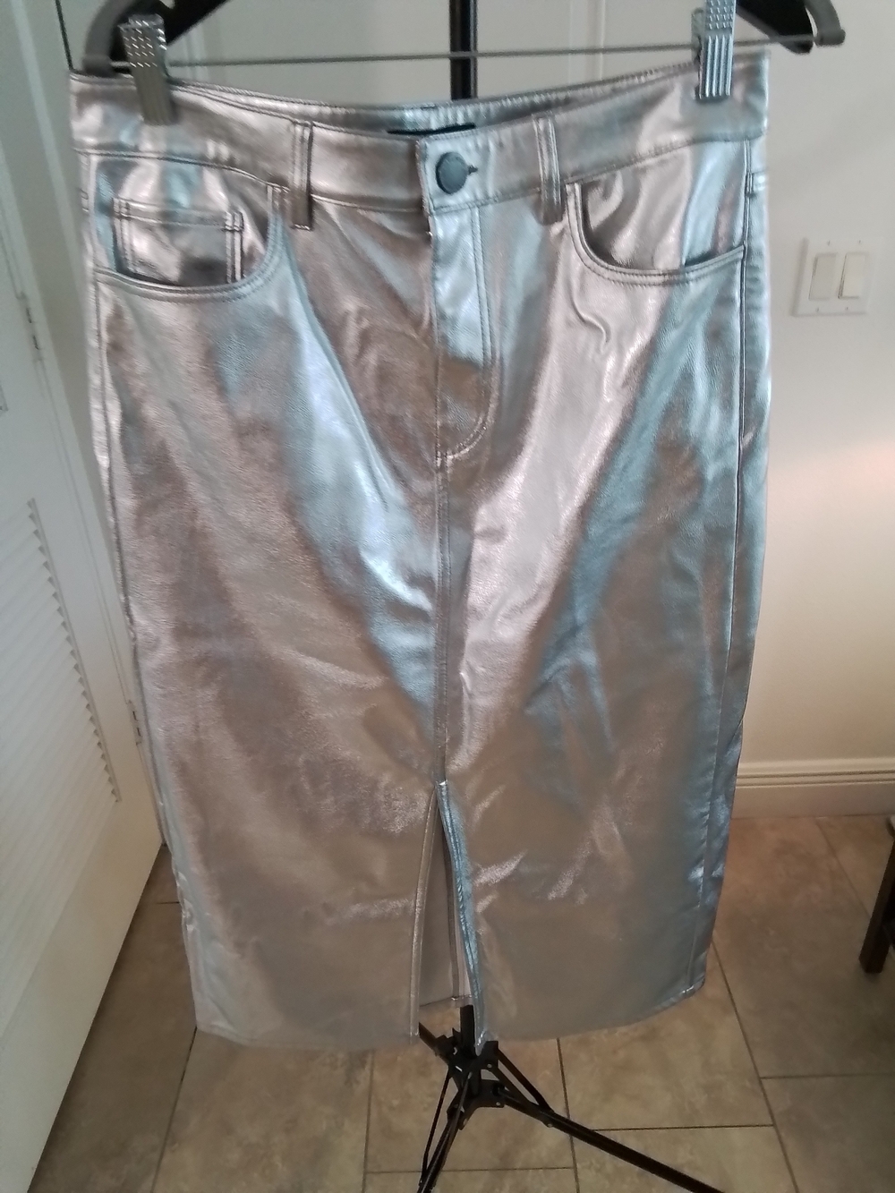 Ann Taylor Silver Metallic Midi Pencil Skirt